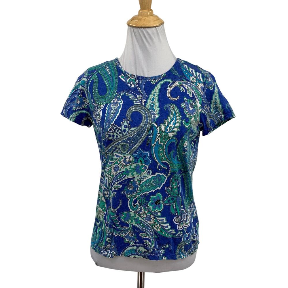 Lauren Ralph Lauren T Shirt Womens PS Small Petite Paisley Short Sleeve Cropped